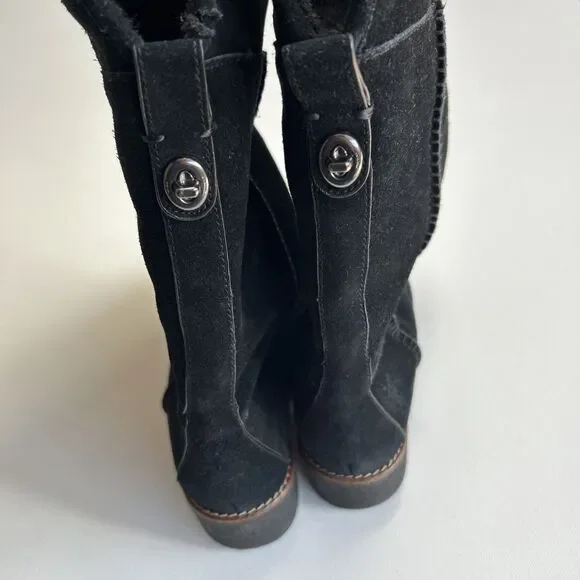 Coach Janelle Turnlock Black Suede & Shearling Boot Size 6.5B - Picture 5 of 16